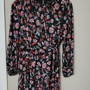 Banana Republic Black and Pink Floral Long Sleeve Dress